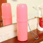 Suport cilindric periuta de dinti, pentru calatorie, culoare roz